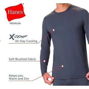 2pk Hanes Men's Thermal Long Sleeve Performance Base layer Crewneck Gray Small
